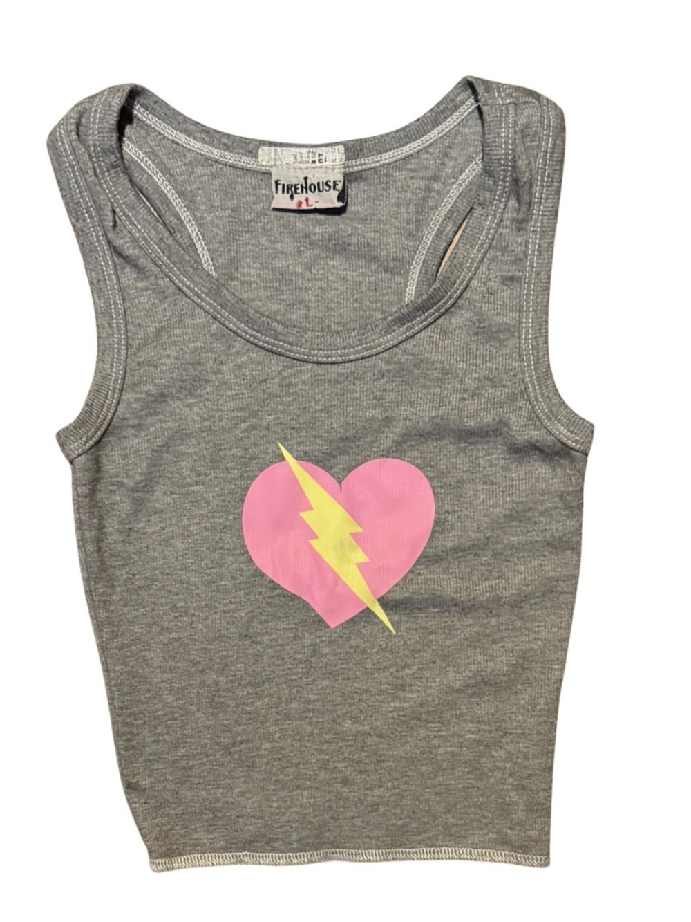 Firehouse Grey ribbed tank with pink heart and lightning bolt Girls L like new
